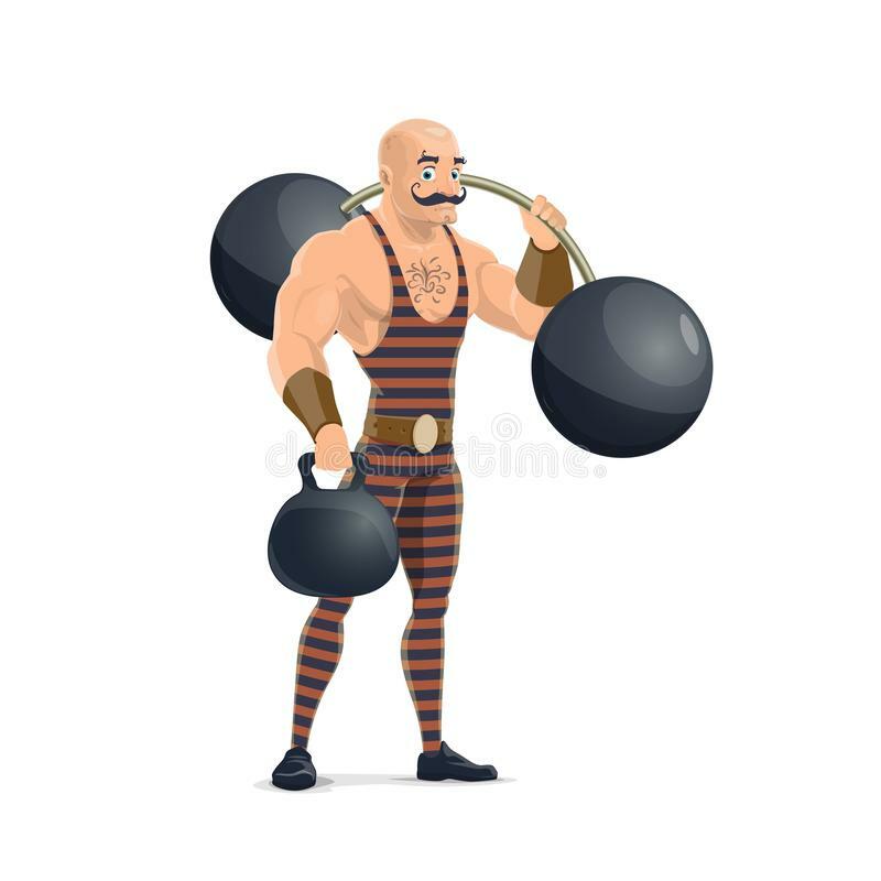Circus Strong Muscle Man with Dumbbells Stock Vector - Illustration of comic, lifter: 140387871