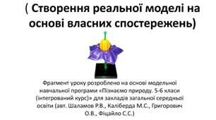 Презентація "Моделювання будови квітки (Створення реальної моделі на основі власних спостережень)".  Фрагмент уроку  з природознавства за новою програмою "Пізнаємо природу.5-6 класи"(Інтегрований курс. Автор Шаламов Р.В.)