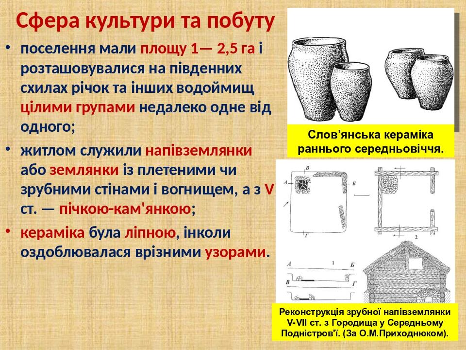 Сфера культури та побуту поселення мали площу 1— 2,5 га і розташовувалися на південних схилах річок та інших водоймищ цілими групами недалеко одне ...