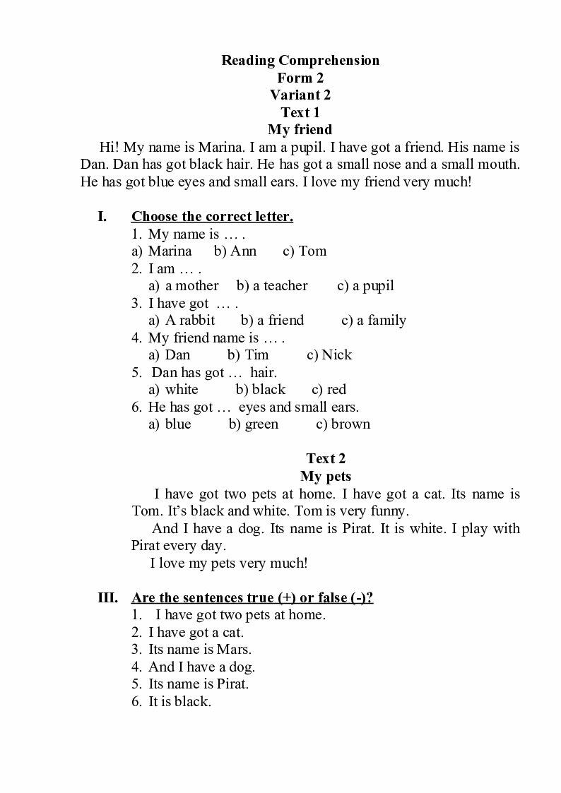 form 2 reading comprehension exercise pdf