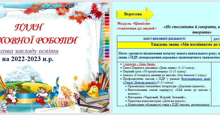 Річний план Виховної роботи ЗЗСО на 2022-2023 н.р. | Робоча програма