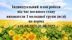 Індивідуальниий план роботи під час воєнного стану. Серпень. Ранній вік (яслі)