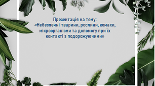 Презентація на тему:«Небезпечні тварини, рослини, комахи,мікроорганізми та допомогу при їх контакті з подорожуючими»