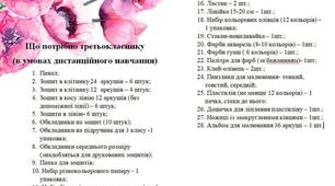 Список "Що потрібно третьокласнику?"