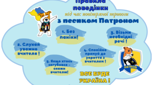 Правила поведінки під час повітряної тривоги з песиком Патроном.