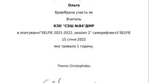 Сертифікат з опитування "SELFI 2021-2022"
