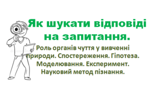 НУШ 5 клас. Презентація уроку "Роль органів чуття у вивченні природи. Спостереження. Гіпотеза. Моделювання. Експеримент. Науковий метод пізнання"