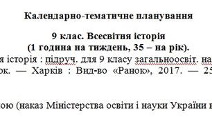 Календарне планування Всесвітня історія 9 клас (Гісем)
