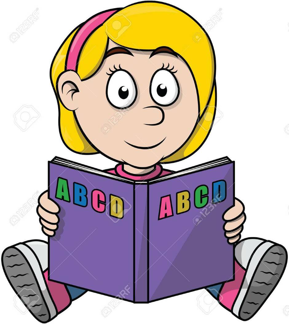 Girl Read A Book Cartoon Illustration Royalty Free SVG, Cliparts, Vectors, And Stock Illustration. Image 51003632.