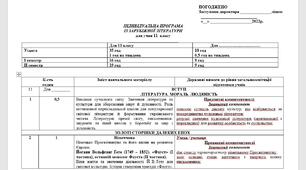 Навчальна програма із зарубіжної літератури в 11 класі (рівень стандарту) 0,5 год в тиждень (18 год) для індивідуального навчання на 2025-2026 навчальний рік за НОВОЮ програмою