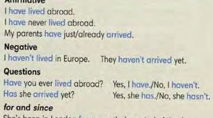 0.4 Present Perfect Simple; for and since