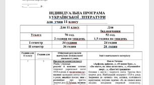 Навчальна програма із української літератури в 11 класі 1,5 год в тиждень (53 в рік) рівень стандарту для індивідуального навчання на 2025-2026 навчальний рік