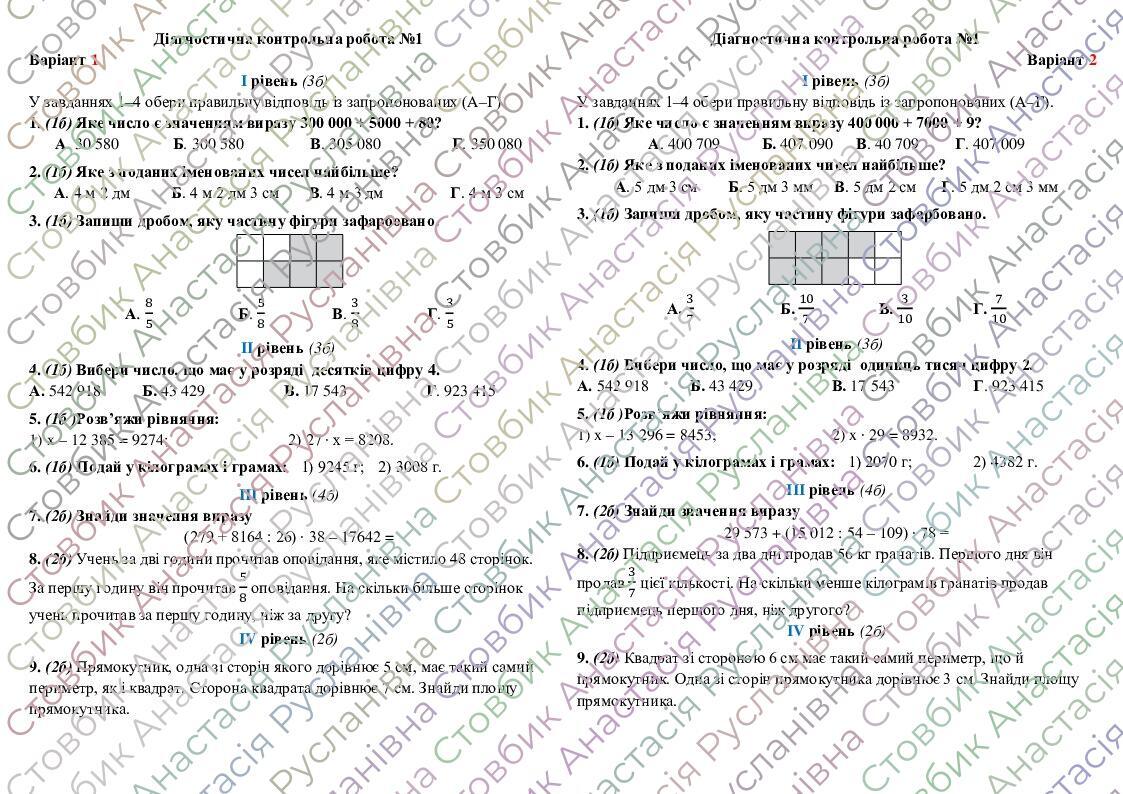 НУШ 5 клас Діагностична контрольна робота на тему "Узагальнення та ...