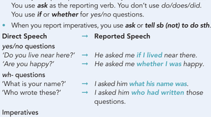 Reported Speech - questions and imperatives