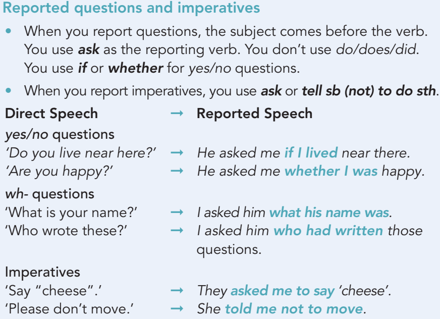reported speech questions and imperatives pdf