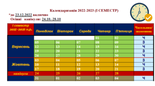 Календаризація 2022-2023 (І СЕМЕСТР)