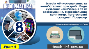 Історія обчислювальних та комп’ютерних пристроїв. Види сучасних комп’ютерів та їх застосування. Персональний комп’ютер, його основні складові. Процесор.