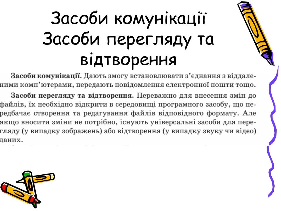 Засоби комунікації Засоби перегляду та відтворення