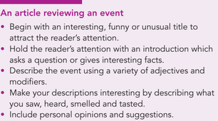 7.7 Writing an article reviewing an event