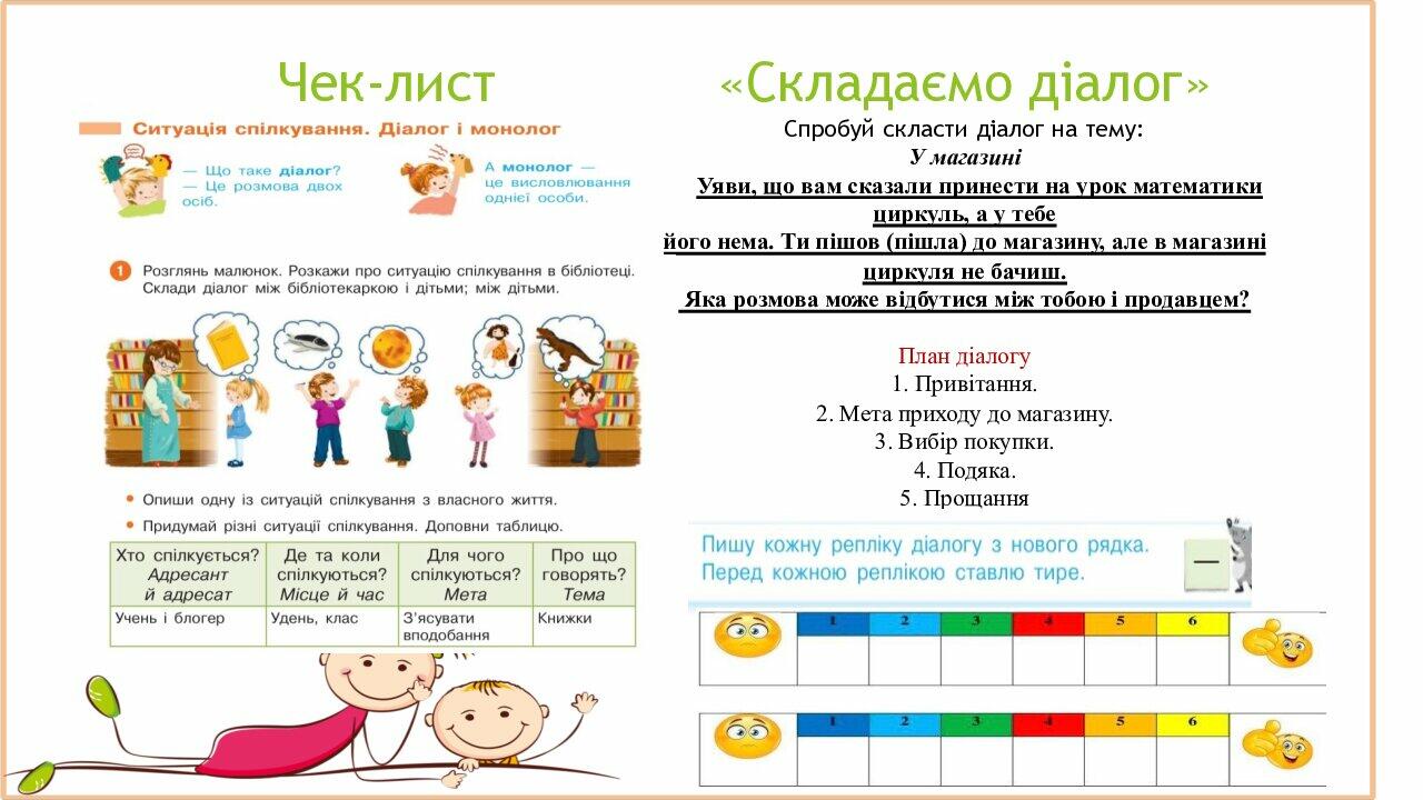 Чек-лист " Складання діалогу" | Інші методичні матеріали. Українська мова
