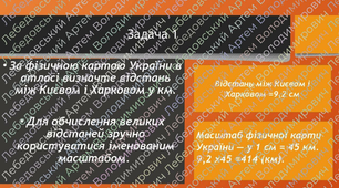 Розв’язування географічних задач. 6 клас  (Задачі на визначення відстаней за масштабом\ зображення елементів рельєфу за описом\на азимут\ + домашня робота
