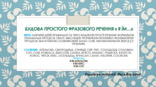 Будова простого фразового речення « Я їм…».