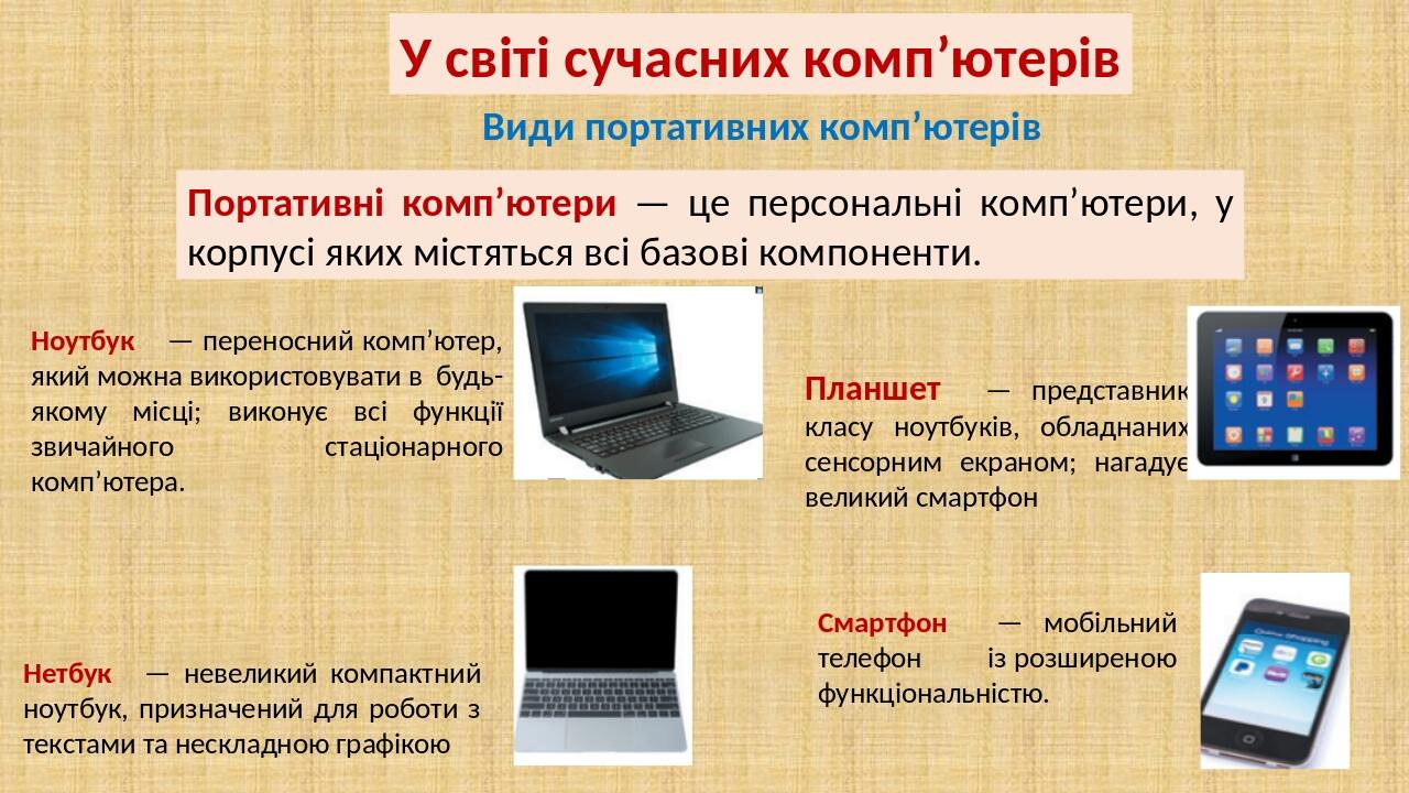 Комп’ютери та їх різновиди. Складові комп’ютерів та їх призначення ...
