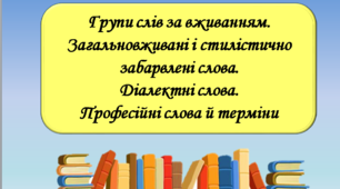 Презентація "Групи слів за вживанням. Загальновживані і стилістично забарвлені слова. Діалектні слова.  Професійні слова й терміни"