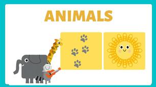 Quick Minds 1. Animals: flamingo, zebra, giraffe, hippo, lion, parrot, elephant