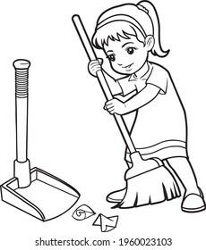 Child Sweeping Floor Stock Vector (Royalty Free) 1960023103 | Shutterstock